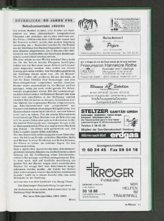 Rückblicke: 80 Jahre FSS Schulunterricht 1920/21
