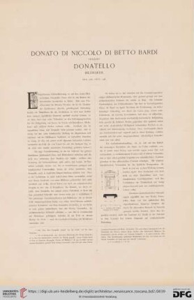 Donato di Niccolo di Betto Bardi, genannt Donatello, Bildhauer