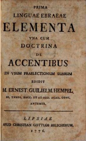 Prima linquae Ebraeae Elementa ...