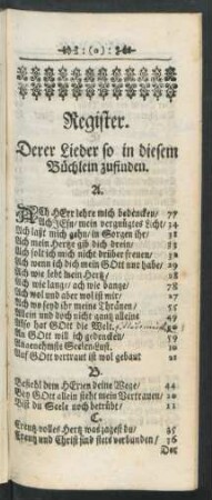 Register. Derer Lieder so in diesem Büchlein zu finden