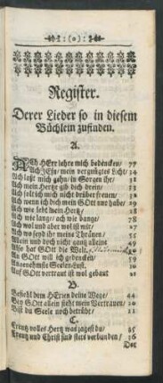 Register. Derer Lieder so in diesem Büchlein zu finden