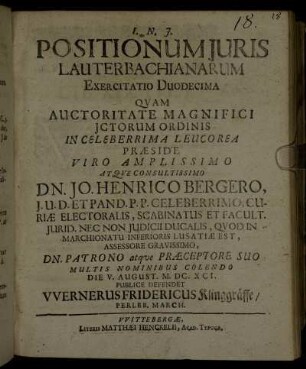 Positionum Juris Lauterbachianarum Exercitatio Duodecima