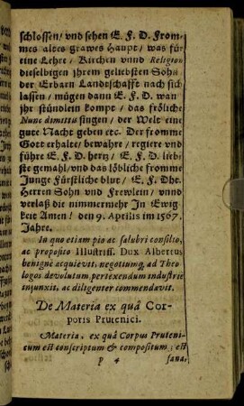 De Materia ex qua Corporis Prutenici.