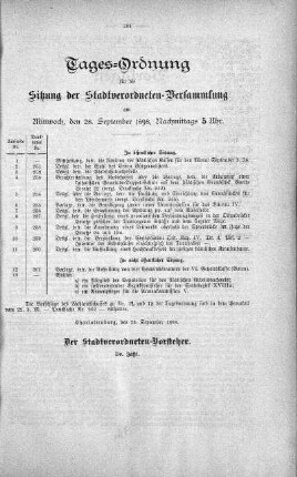Tages-Ordnung, 28. September 1898