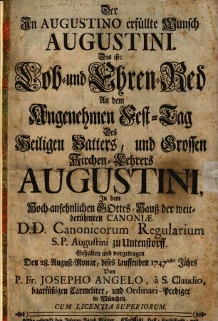 Der in Augustino erfüllte Wunsch Augustini