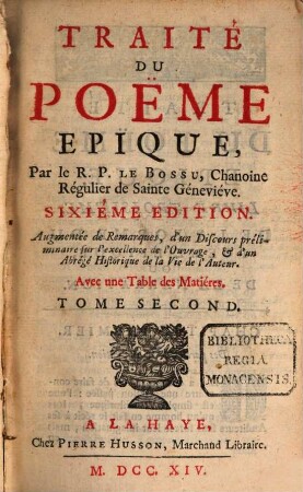 Traité Du Poeme Epique, 2