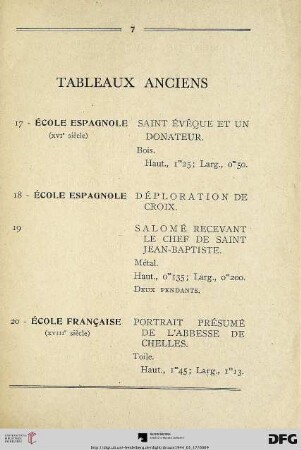 Tableaux Anciens (Nr. 17-30)
