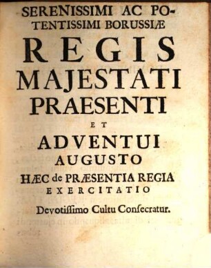 Dissertatio Juris Publici De Præsentia Regia