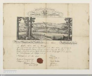 Königreich Würtemberg Oberamts Stadt Nürtingen : [Handwerksbrief, Bäcker, Nürtingen, 1841]; Wir der Obmann und die Vorsteher der ehrsamen Bäker-Zunft beurkunden hiemit dem Christian Walter, Bäker von Nürtingen daß er nach ordnungsmäßig erstandener Lehrzeit ... zum Gesellen befördert ... worden ist. Nürtingen den 8.ten Mai 1841. Vorstehendes Zeugniß begläubigt Nürtingen den 1.n Juni 1841 ...