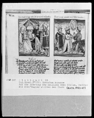 Zwei Schriften — Speculum humanae salvationis — Textseite mit zwei Miniaturen, Folio 59verso