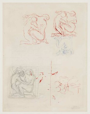 Studienblatt mit fünf Darstellungen, davon vier Vorstudien zu dem Hochrelief "Le Désir", 1904