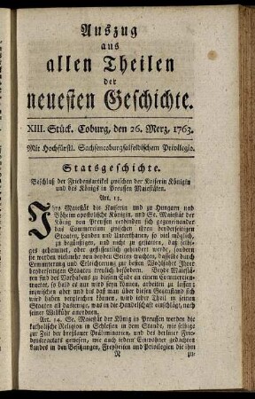 XIII. Stück. Coburg, den 26. Merz, 1763.