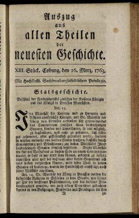 XIII. Stück. Coburg, den 26. Merz, 1763.