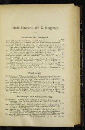 Inhalts-Übersicht des X. Jahrgangs
