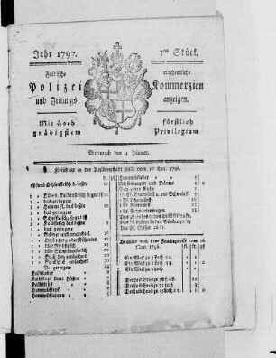 1tes Stück, Ausgabe vom 4. Januar 1797