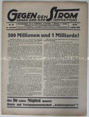 Wochenzeitung der KPD (Opposition) u.a. zur "Krisis der Kommunistischen Internationale"