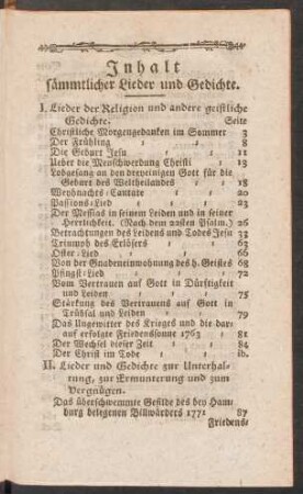 Inhalt sämmtlicher Lieder und Gedichte
