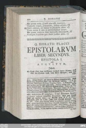 Q. Horatii Flacii Epistolarum Liber Secundus.
