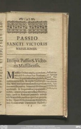 Passio Sancti Victoris Massiliensis.
