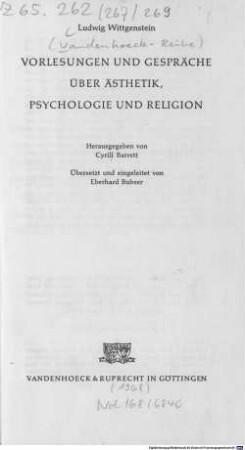 Vorlesungen und Gespräche über Ästhetik, Psychologie und Religion