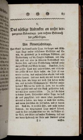 V. Das nöthige Andenken an unsre vergangenen Lebenstage, ... - VI. Regeln der Gottseligkeit und Klugheit ...