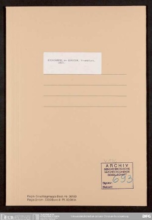 Briefe von Philipp Wilhelm Eichenberg an Carl Wilhelm Cordier zu entomologischen Themen