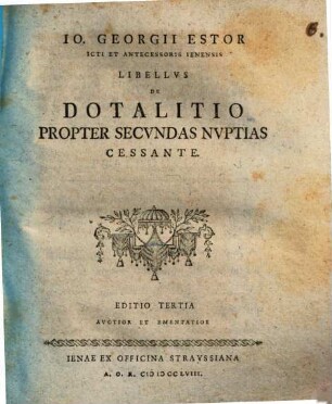 Libellus de dotalitio propter secundas nuptias cessante