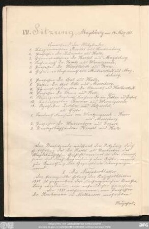 VII. Sitzung, Magdeburg am 14. März 1881.