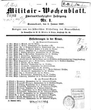 Militär-Wochenblatt : unabhängige Zeitschrift für die deutsche Wehrmacht. 52. 1867
