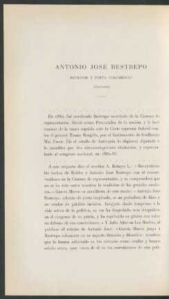 Antonio José Restrepo - (Conclusión) : Escritor y poeta colombiano