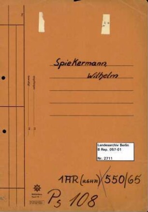 Personenheft Wilhelm Spiekermann (*21.09.1912), Regierungsassistent und SS-Obersturmführer