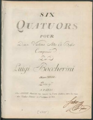Six Quatuors Pour Deux Violons Alto Et Basse : Oeuvre XXXIII.