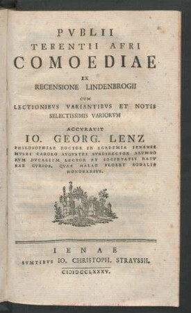 Publii Terentii Afri Comoediae Ex Recensione Lindenbrogii
