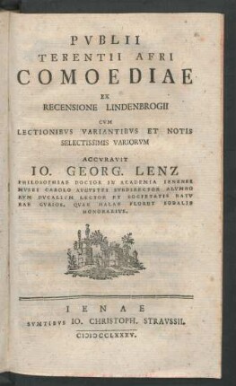 Publii Terentii Afri Comoediae Ex Recensione Lindenbrogii