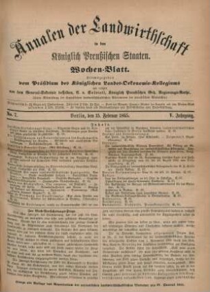 No. 7. Berlin, den 15. Februar 1865. V. Jahrgang.