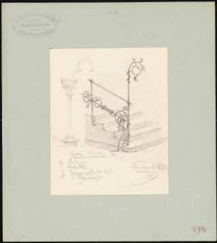 Germanisches Museum Nürnberg: Säule in Raum XXIII, Schmiedeeisernes Treppengeländer