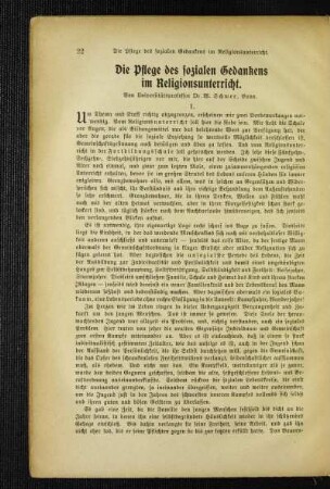 ¬Die¬ Pflege des sozialen Gedankens im Religionsunterricht