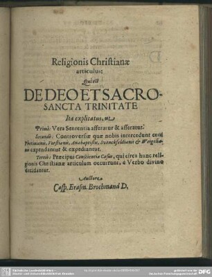 Religionis Christianae articulus: Qui est De Deo Et Sacro Sancta Trinitate