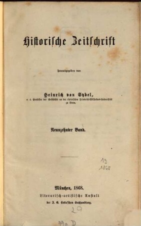 Historische Zeitschrift : HZ. 19. 1868