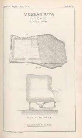 Plate III. Vessagirya. Rock 'C'. Cave No 6. Plan. Section through A.B.