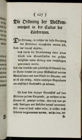 Die Ordnung der Vollkommenheit in der Cultur der Ländereyen