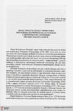 3: Kilka uwag na temat twórczości Franciszka Ksawerego Kulczyckiego i architektury lwowskiej drugiej połowy XVIII w.