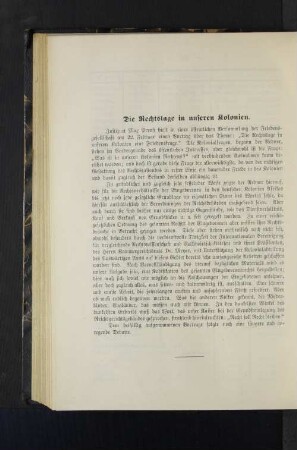 Die Rechtslage in unseren Kolonien.