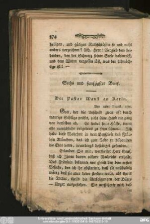 Sechs und funfzigster Brief. Der Pastor Wanst an Karln.