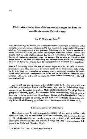 Elektrokinetische Grenzflächenerscheinungen im Bereich oberflächennaher Erdschichten