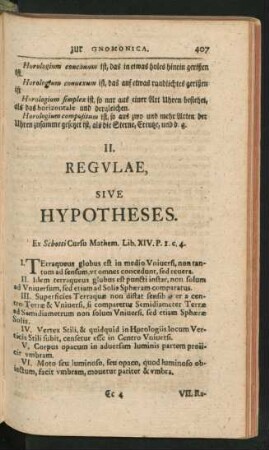 II. Regulae, Sive Hypotheses.