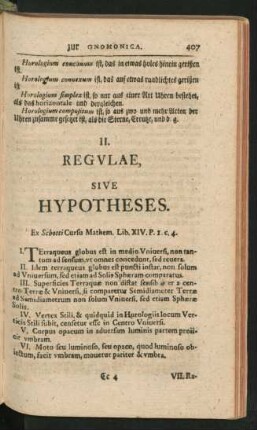 II. Regulae, Sive Hypotheses.