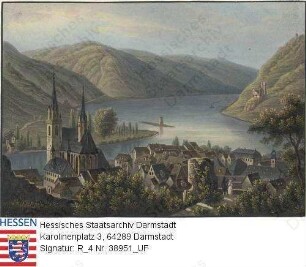 Bingen am Rhein, Aufsicht (Gesamtansicht) von Südosten, im Hintergrund Rheintal