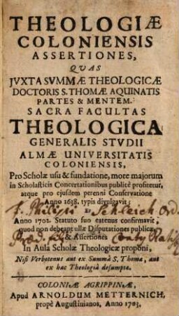 Theologiae Coloniensis Assertiones