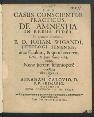 Casus Conscientiae Practicus, De Amnestia In Rebus Fidei